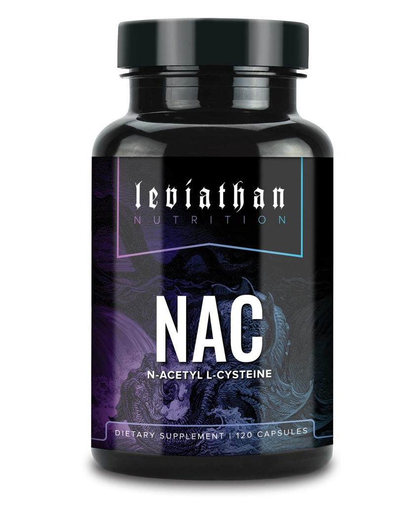 Leviatan Nutrition NAC dodatek N- Acetyl Cysteine pro plíce, játra, imunitní podpora - Potenciální antioxidační podpora na zvýšení hladiny glutathionu 600mg, 120 Kapsle
