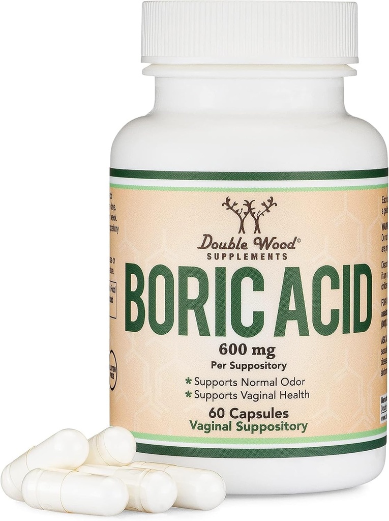 Suppozitory kyseliny borité (600mg Vaginální čípek, 60 Počet) Podporuje Vaginální pH Balance, Kontrola zápachu (USP Medical Class Fine Powder, Easy Disolse, Třetí strana Tested) by Double Wood