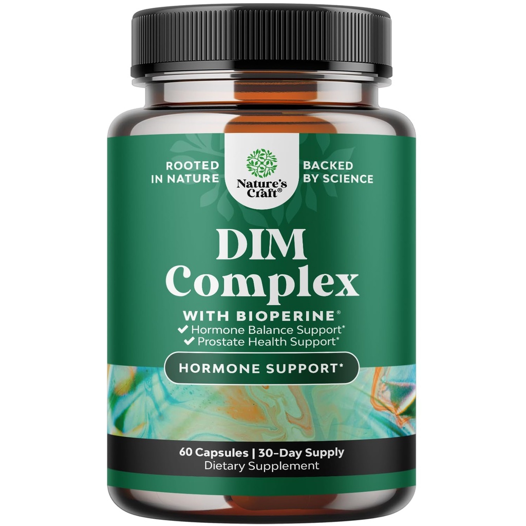 Pure DIM doplněk pro muže s bioperínou - DIM Estrogen blokáda pro muže pro rovnováhu hormonů a prostaty zdraví - Diindolylmethan Testosteron Complex s brokolicovou floretou - 60 Kapsle