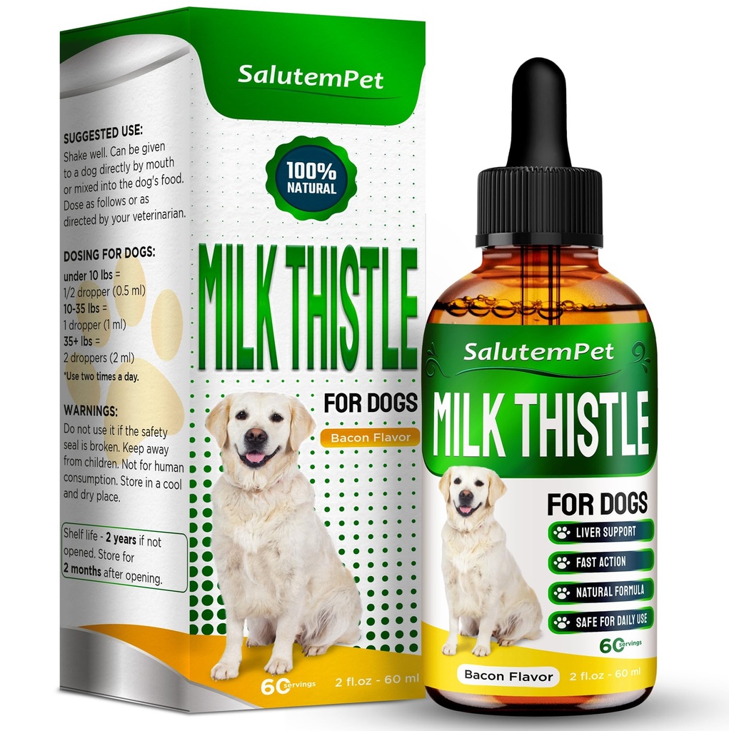 Mléko Thistle pro psy cr124; Doplněk pro psí játra pro všechny věky a plemena cr124; Zde je pouze Bylinné složení cr124; + Atraktivní a Super Yummy Slanina Flavor cr124; 2 Oz
