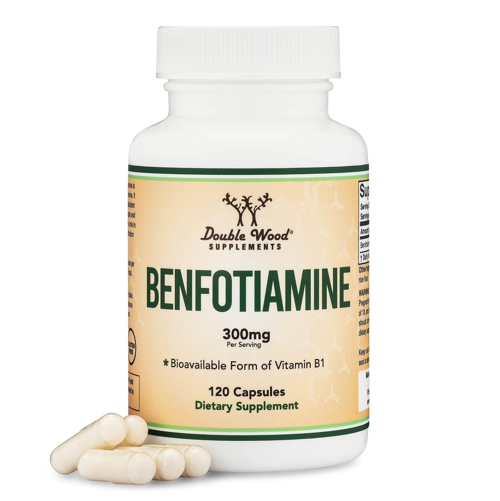 Benfotiamin 300mg Servings (třetí strana testována, 120 Kapsle, 150mg per Cap) Non- GMO, na zvýšení Thiamin B1 úrovně (více Absorbovatelné než Thiamin, Tuk rozpustný) Double Wood