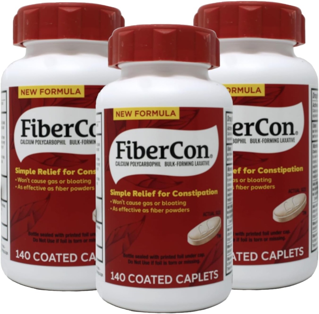 FiberCon Fiber Therapy for Regularity, Caplets, Value Size 140 Caplets (Pack of 3) by Fibercon