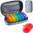 Serfeymi Týdenní Travel Pill Organizátor 2 Times A Day PM Upgraded Rainbow Pill Box 7 Day with Portable Zipper PU Leather Pill Case, Lékařský Organizátor pro pilulky, Vitamíny, Rybí oleje - Květinové 02