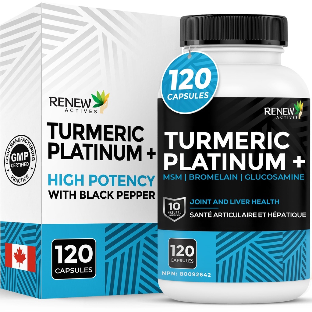 Reew Actives Turmeric Platinum 1350MG na 3 Kapsle s Black Pepper & Ginger - Antioxidant, Játra a stravitelná podpora - Redukuje Inflentia & zvyšuje imunitu - Made in Canada - 120 Kapsle
