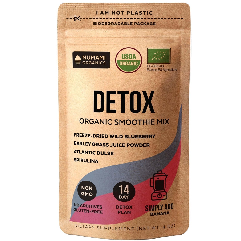 Numami Organic Detox Blueberry Smoothie Powder with Health Spirulina, Atlantic Dulse and Barley Grass Juice Powder, Premium Quality superfood from Europe