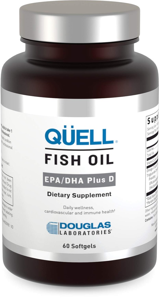Douglas Laboratories Quell Fish Oil EPA / DHA Plus D 'I124; 3: 2 poměr EPA k DHA esenciální Omega 3 mastné kyseliny Plus 1000 I.U vitaminu D3 * I124; 60 Softgels