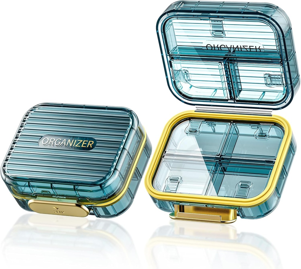 Small Pill Box, Cestovní Pill Pouzdro, Acedada Denní Pill Kontejner pro kapesní kapsy, Moistureproof 7 Compartments Pill Holder, Stylish Portable Medicine Vitamin Organizátor pro doplňky Fish Oils, Blue