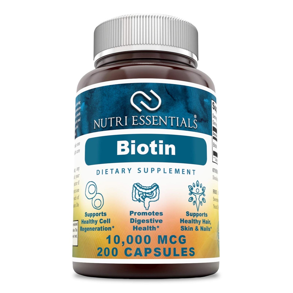 Biotin 10 000 Mcg 200 Kapsle (Non- GMO) - Podporuje zdravé vlasy, kůže a nehty - Podporuje buněčné omlazení a výroba energie *