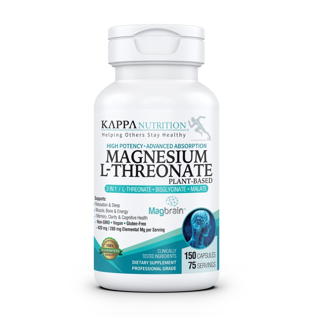 Kappa Nutrition Power by Magbrain ™ Magbrain L- Threonát Plant- based, 420mg Elemental Magnesium (3 kapsle) from 2,253mg, 150 Vegan Capsules, Brain, Sleep & Muscle Support.