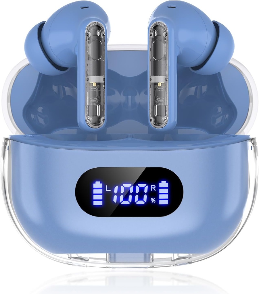 Blue Bezdrátové sluchátka P1 PRO, sluchátka bezdrátová Bluetooth sluchátka s čirým volání Mics Ušní Budy, Pohodlné Fit, IPX7 Vodotěsný dlouhý Battery Life, 30H Playtime pro sportovní cvičení