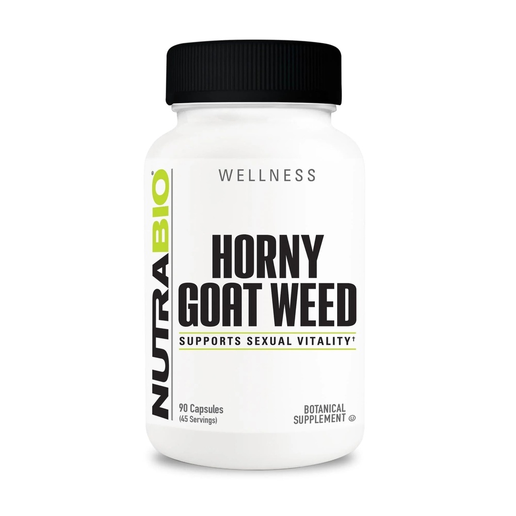 NutraBio Horny Kozí Tráva Extract Dodatek, 500mg - pro muže i ženy, Pomáhá podporovat energii a vitalitu, 90 Zeleninové kapsle