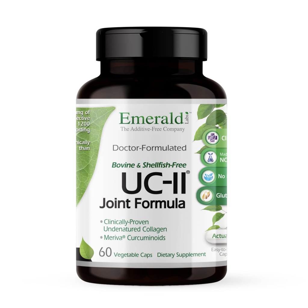 EMERALD LABS UC-II Joint Formule - Vyrobeno s nedenaturovaným kolagenem typu II, Bioperin, Kurkuminoidy & Více pro svalovinu a společné zdraví a mobilitu a flexibilitu - 60 Zeleninové kapsle