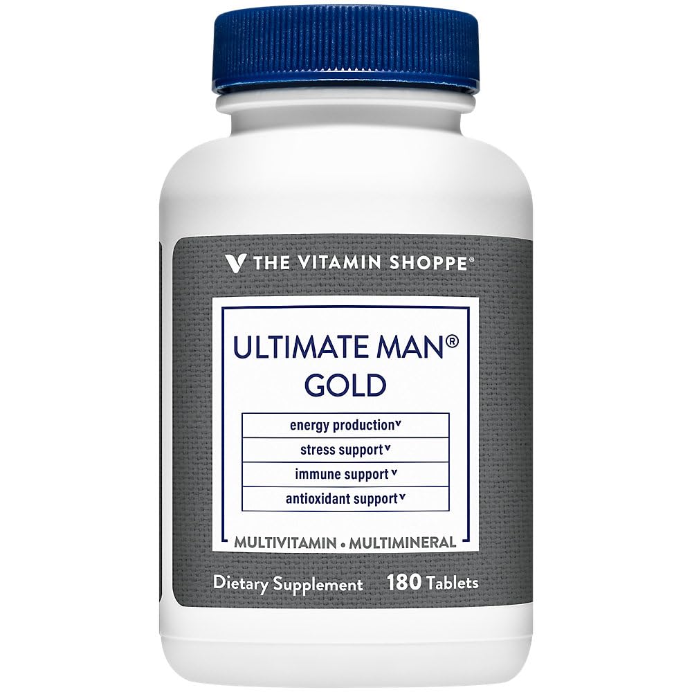 Vitamin Shoppe Ultimate Man Multivitamin - High potency Energy & Antioxidant Blend - Komplexní denní víceminerální doplněk pro optimální zdraví mužů - gluten a mléčné výrobky zdarma (180 Tablety)