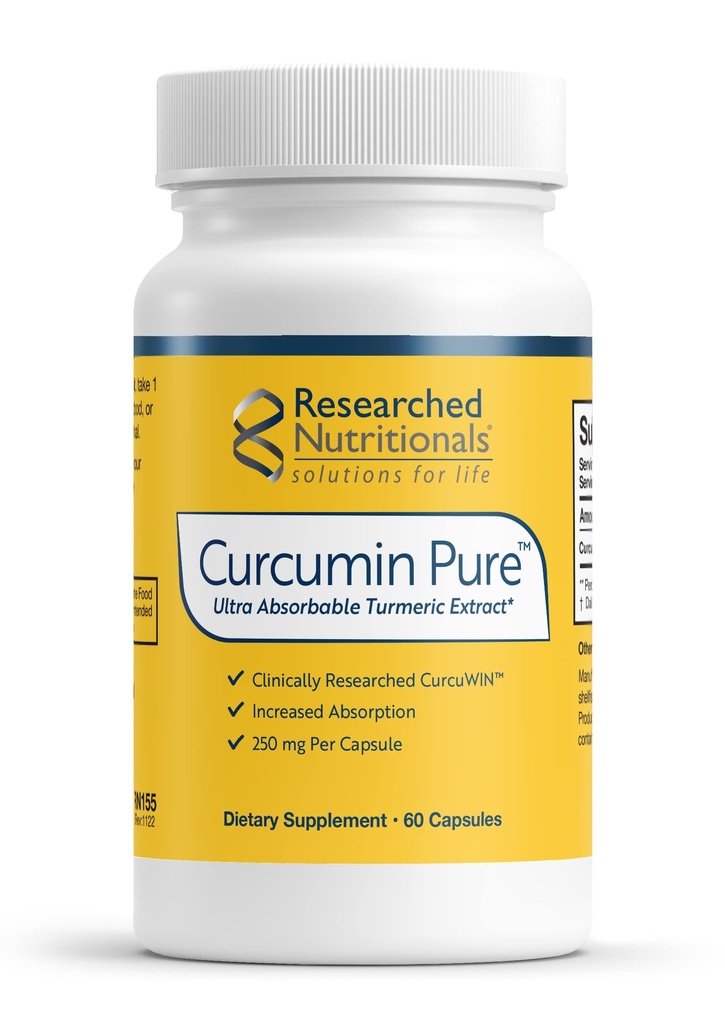 Výzkumné živiny Kurkumin Pure - Klinicky zkoumaný Kurkumin Extract, 46x více Absorbovatelné než tradiční Kurkuma Extract (60 Vegan Kurkumové kapsle)