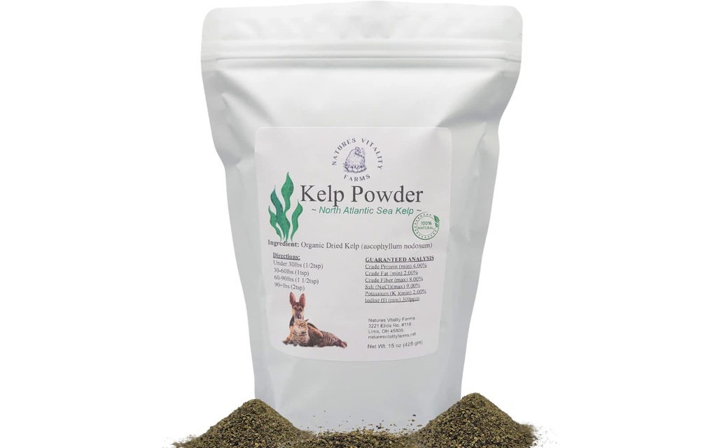 Kelp prášek pro psy / kočky, přírodní North Atlantic Sea Kelp, Vitamíny Minerály a antioxidanty pro konečné zdraví (15 Ounce)