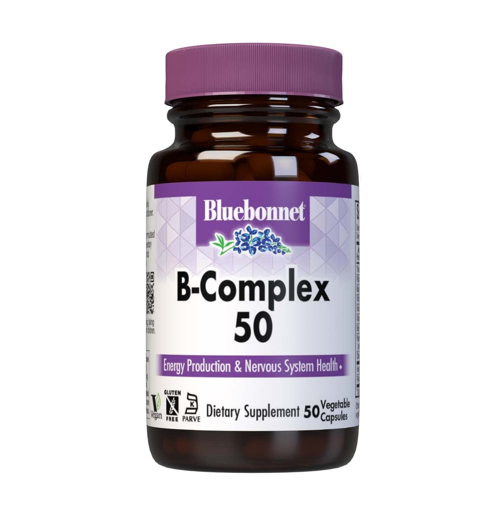 Bluebonnet Nutrition B Complex 50 Zeleninové kapsle, Kompletní plné spektrum, Vitamin B6, B12, Biotin, Folát, Vegan, Vegetarian, Gluten zdarma, Soy Free, Mléko zdarma, Kosher, 50 Zeleninové kapsle