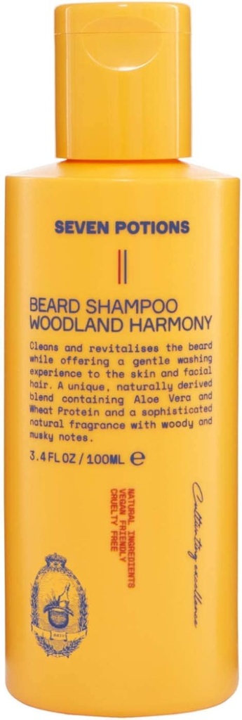 SEVEN POTIONS Beard Shampoo for Men - Gentle, Cleansing Wash for a Clean, Itch- Free Beard - Natural, Vegan, Cruelty- Free - (Woodland Harmony, 3.4 Fl Oz)
