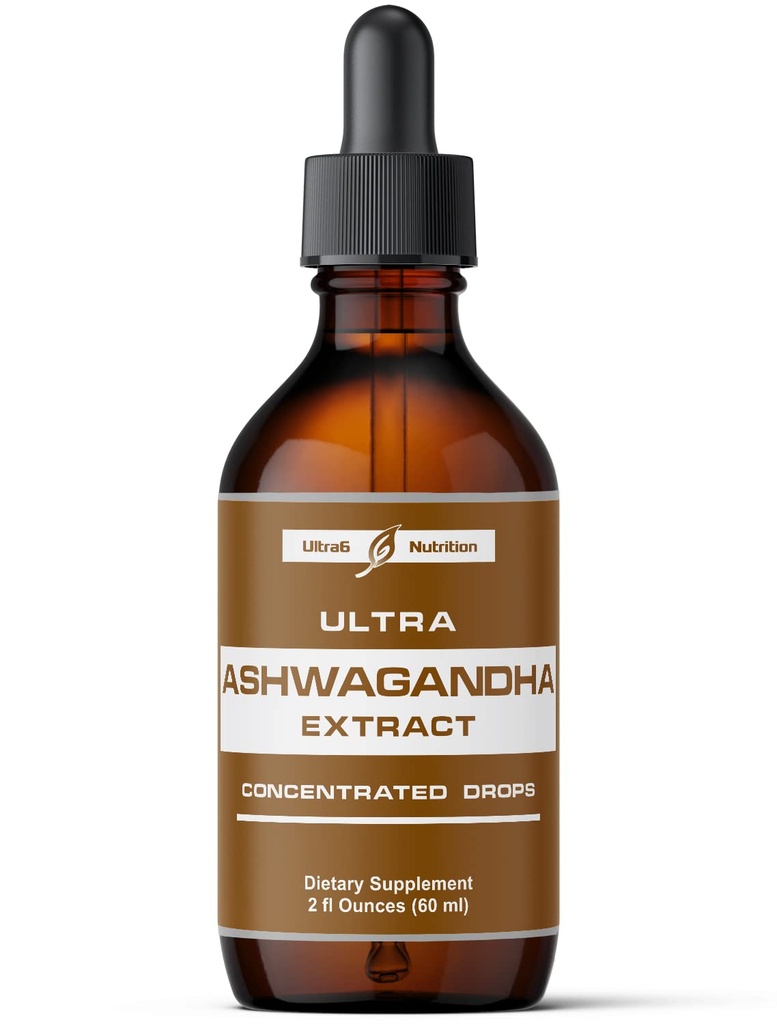 Ultra6 Nutrition Ashwagandha Liquid Drops - Organic Ashwagandha Doplňky s Rhodiola Rosea tinktura - Root Extract for Mood and Energy - Dodatek pro muže a ženy
