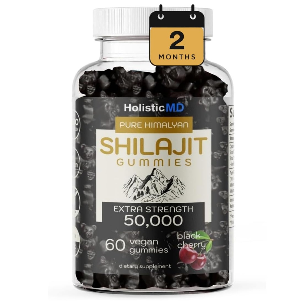 Shilajit Gummies pro muže ženy čisté Himalájské Extra náročný 50,000 Resin pro podporu metabolismu Ashwagandha Sibirian Chaga 124; 2 měsíce Dodávka Vegan Keto Friendly Cherry 60 Gummies