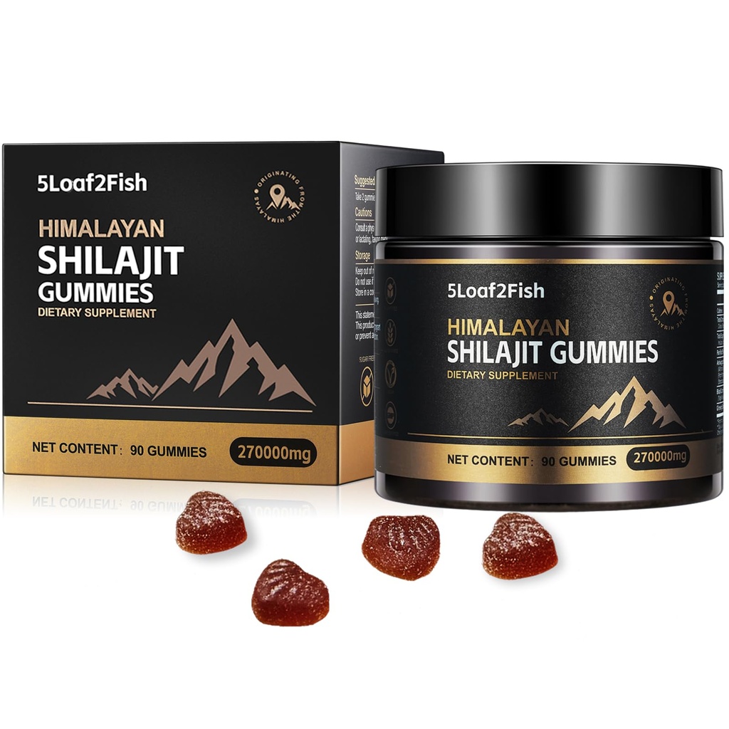 Organic Shilajit Gummies, Pure Himalayan Shilajit Gummies for Men Supplement, Gold Shilajit Gummies for Women 's Natural 85 + Trace Minerals, Ashwagandha, Black Seed Oil Extract, 90 Gummies
