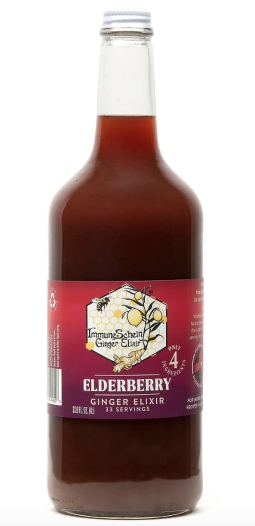 ImmuneSchein Elderberry Ginger Elixir Shots - Pouze 4 Real Food Ingredients, No Water, Ocet nebo Konzervanty: Ručně vyrobené z organických zázvorových kořenů a bezinky (33.8 fl oz, 1 Pack)