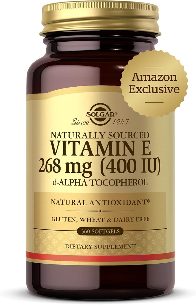Solgar Vitamin E 268 mg (400 IU), 360 Alfa Softgels - Natural Antioxidant, Kožní a imunitní systém Support - Naturally- Sourced Vitamin E - Gluten Free, Dairy Free - 360 Servings