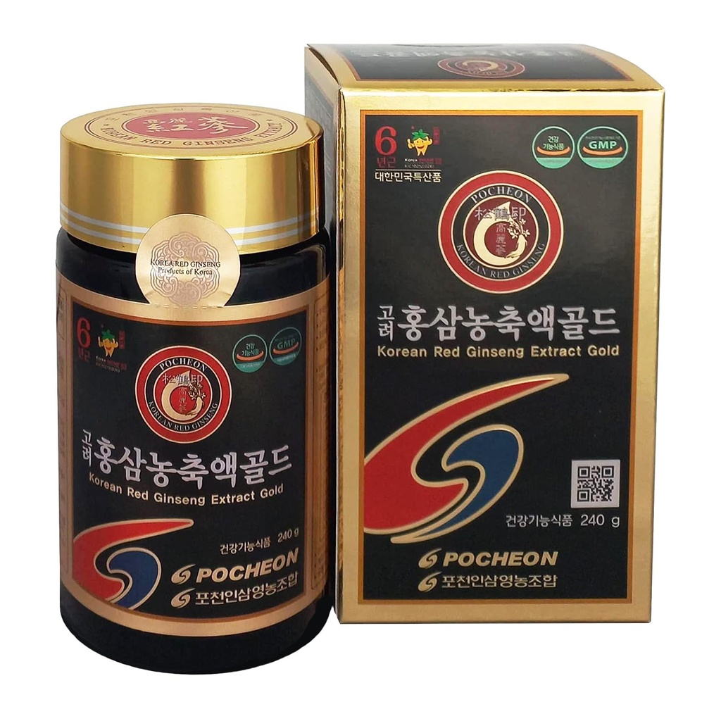 Pocheon 240g (8.5oz), 100% čistý Korejský 6Year Root Panax Red Ginseng Extract Gold, TOP Ginsenosid, Saponin, Ginseng Bylinný dodatek, Přírodní imunitní podpora