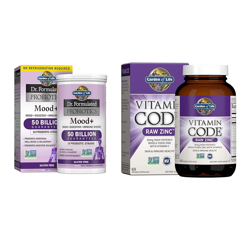 Zahrada života Dr. Probiotika Mood + Acidophilus Probiotický doplněk & zinkové doplňky 30mg High potency surový zinek a vitamín C Multiminerální doplněk
