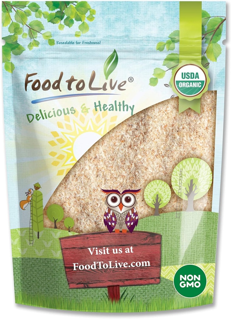Potraviny pro živé - Organické celé Psylium Husks, 1 libra - Non- GMO Flakes, Vegan, Neslazené, Neochucené, Bohatá na dietní vlákna, Přírodní potraviny Thickener, Skvělé pro pečení