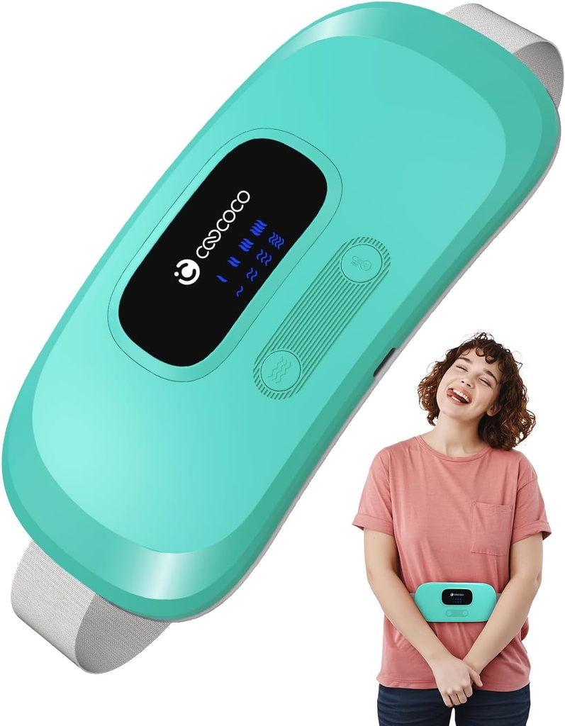 CooCoCo Přenosný ohřívací Pad pro období křeče, bezšňůrový pás pro menstruační křeče Relief, 3S Rychlé Teplo Pad se 4 Teplo Levels a 4 Vibrační módy, Dárky pro ženy dívka, zelená