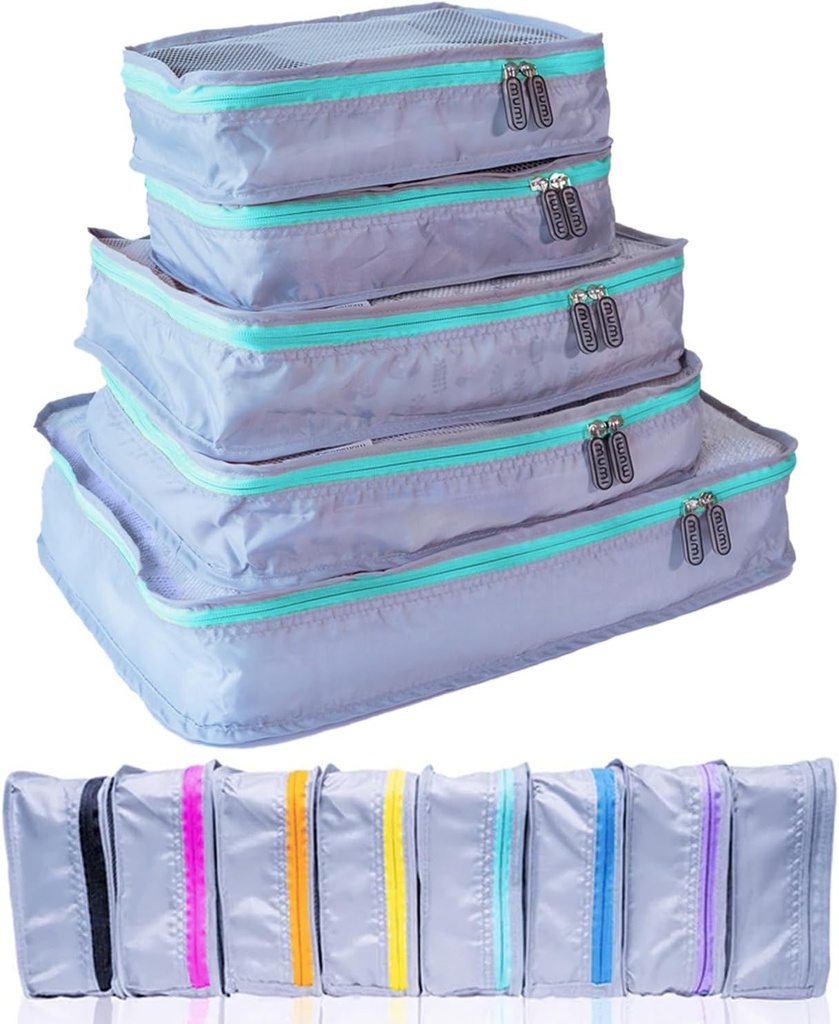 MUMI Balení Cubes - 5-Kousek Kompresní Balení Kuby pro cestování, Zavazadlové pořadače pro kufry, Nosiče na tašky, batohy a tašky - Space-Saving Travel Essentials - Aqua
