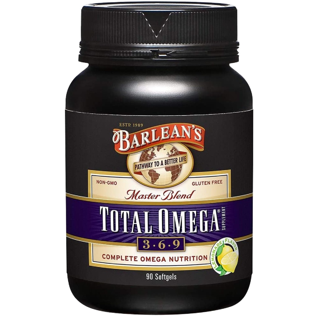 Barlean 's Total Omega 3 6 9 Softgels, Směs Rybí olej dodatek s Borage and Flaxseed Oil, 1000 mg Omegas ALA, EPA, DHA a GLA pro společnou podporu doplňky a srdce zdraví, 90 Počet