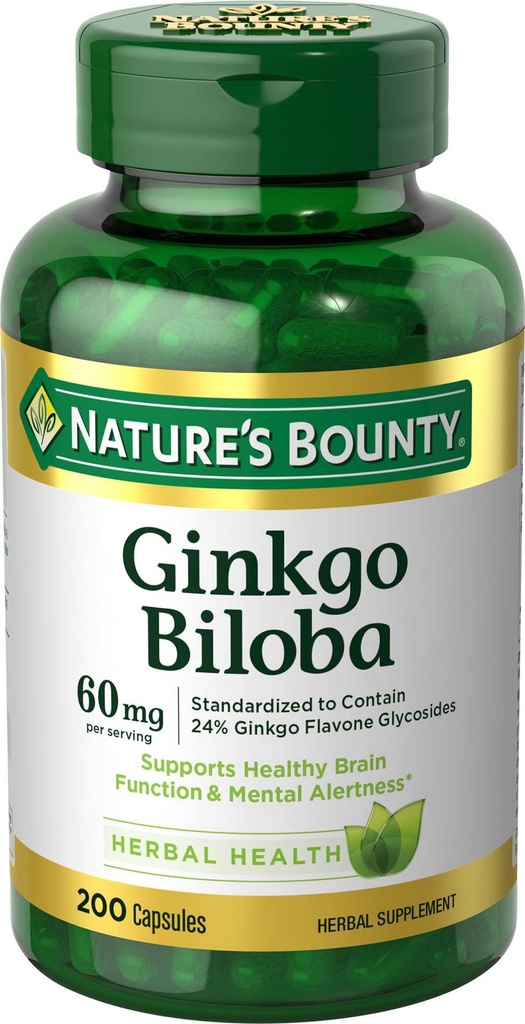 Příroda je Bounty Ginkgo Biloba, podporuje zdravé funkce mozku, Bylinný dodatek, 60 Mg, 200 Kapsle