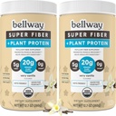 Bellway Super Fiber + Protein Powder (2 Pack), Sugar- Free Organic Psyllium Husk Fiber Supplement Powder with 20g Plant Protein Per Serving, Very Vanilla, 24.14 oz