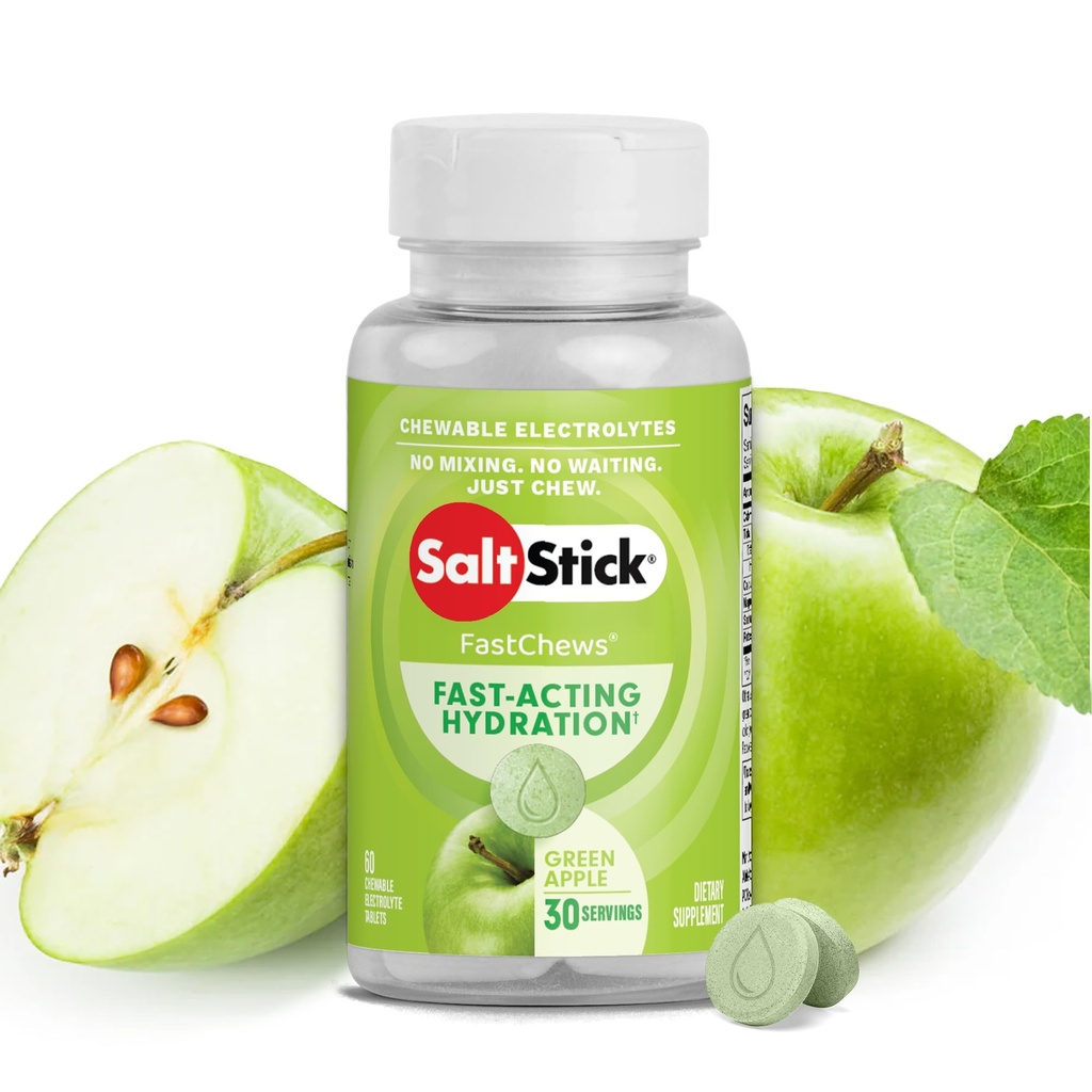 Saltstick Electrolyte FastChews - 60 Zelených jablek Chewable Electrolytes - Sůl Tablety pro běh a hydrataci, Electrolyte Chews - 60 Počet