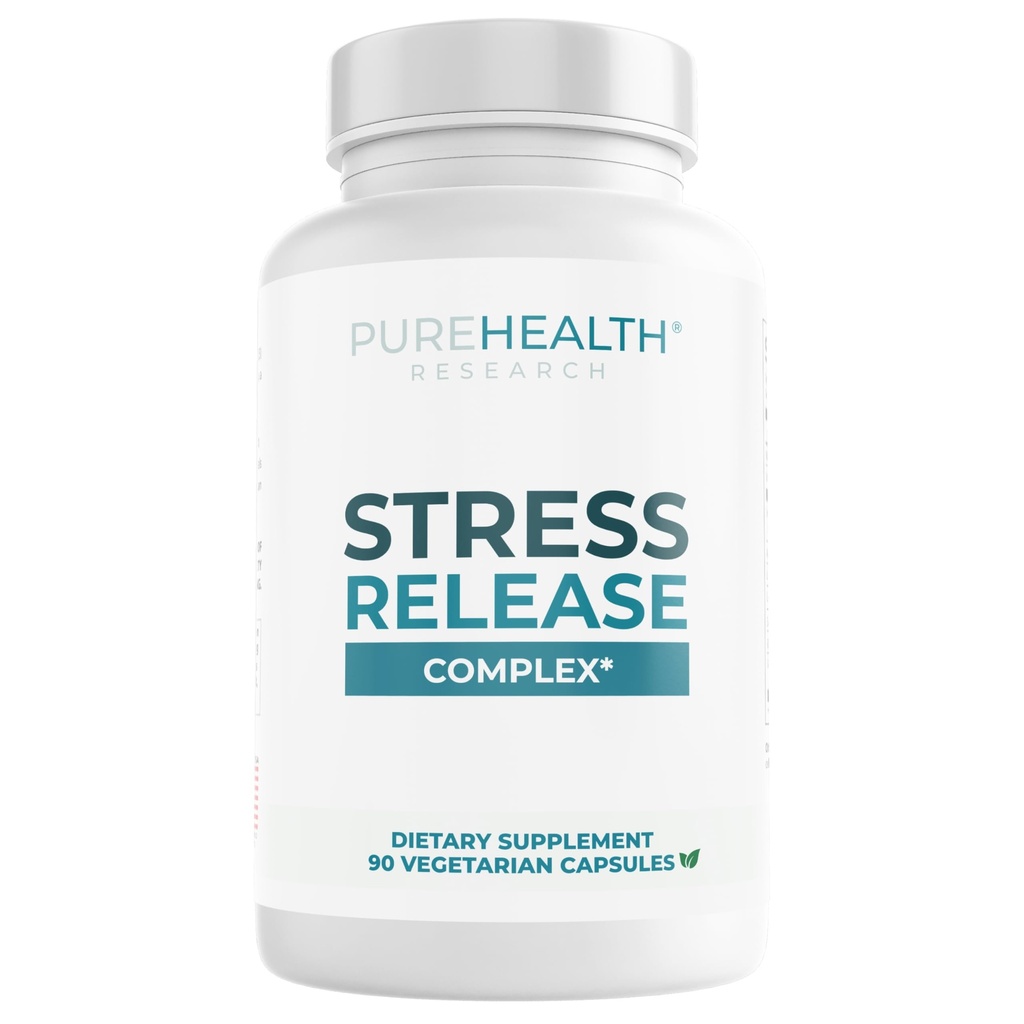 PUREHEALTH VÝZKUM Stress Release Complex - Příplatek podpory nálad pro ženy a muže - Pomáhá s příležitostným stresem a relaxací - S Ashwagandha, L Theanine, Lemon Balm, Niacin & Více - 90 Kapsle
