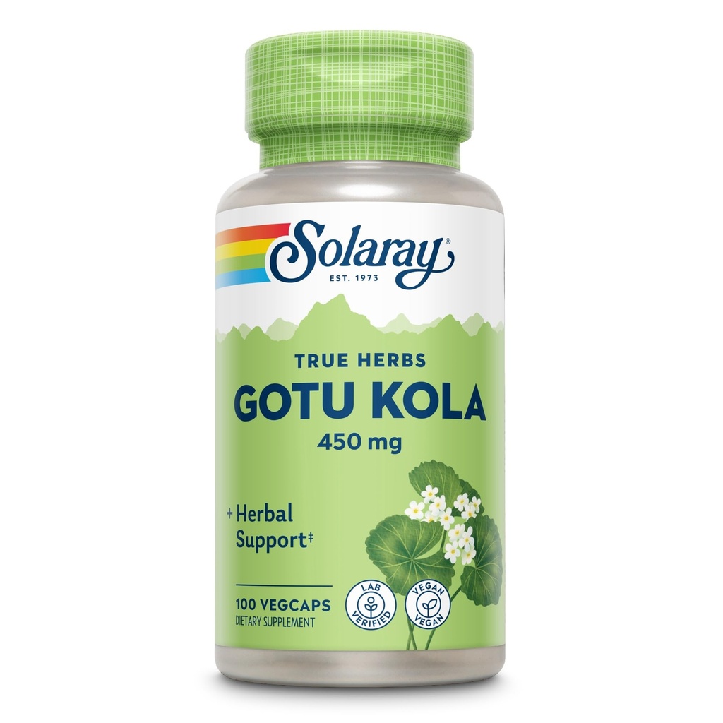 SOLARAY Gotu Kola 450mg - Centella Asiatica Bylinné doplňky - Gotu Kola Kapsle Vyrobeno s celým větrem pro výkonnou Wellness podporu - Vegan, Non- GMO, Laboratorní ověřené, 60denní záruka, 100 Služeb