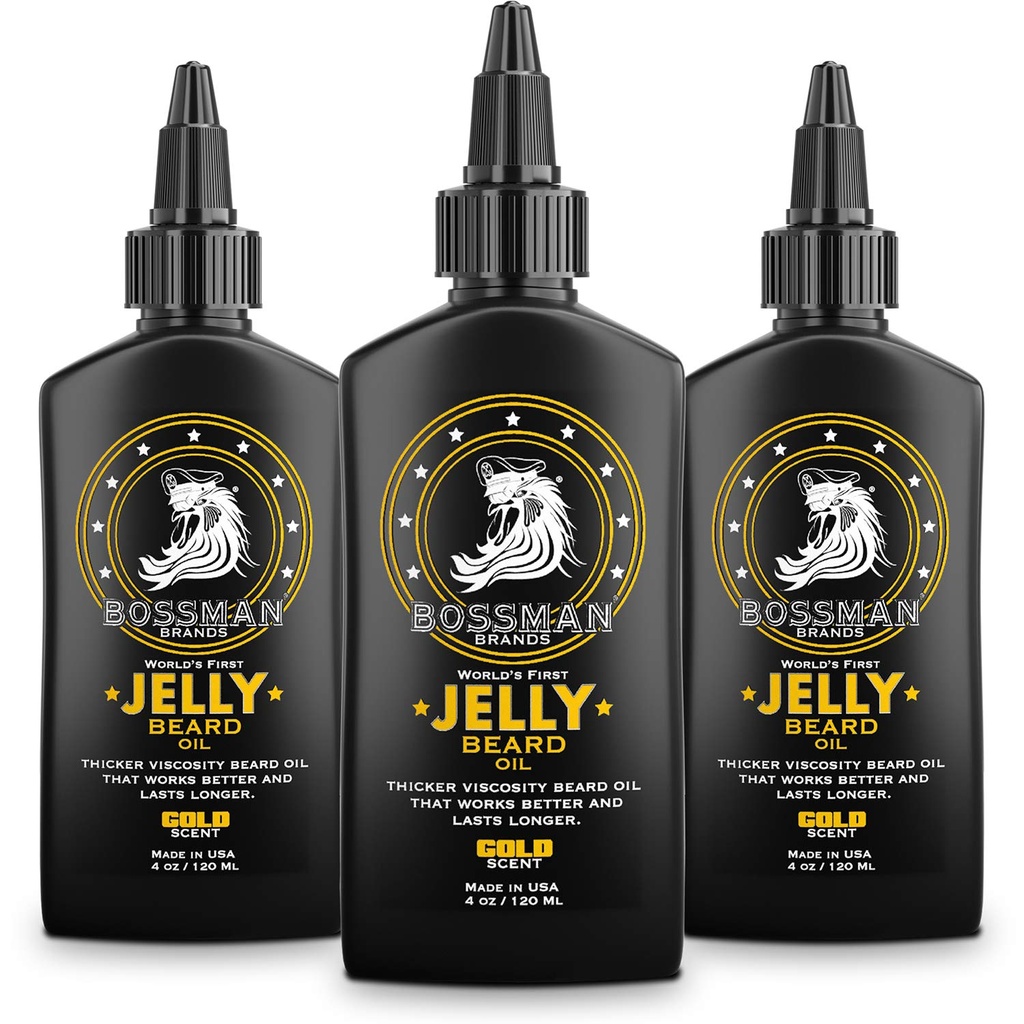Bossman Jelly Beard Oil pro muže - 3 balení (12 oz v celkem, Gold Scent) - Softens, hydratuje & podmínky s přírodními složkami