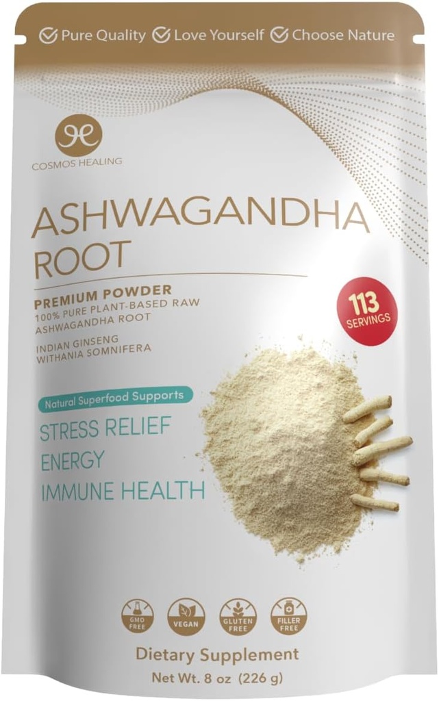 Ashwagandha Root Powder 124; Organic Adaptogen CLANE124; 8 oz (113 Servings) CLANE124; 2 Grams per Serving CLANE124; Ayurvedic Stress Support & Energy Booster CLANE124; Non- GMO, Vegan, Gluten-Free