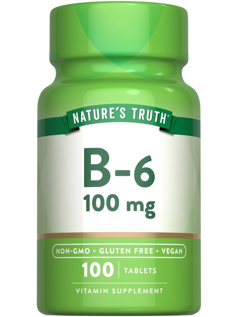 Nature 's Truth B6 Vitamin 124; 100mg Vitamin 124; 100 Tablet IR 124; Vegan, Non- GMO & Gluten Volný dodatek