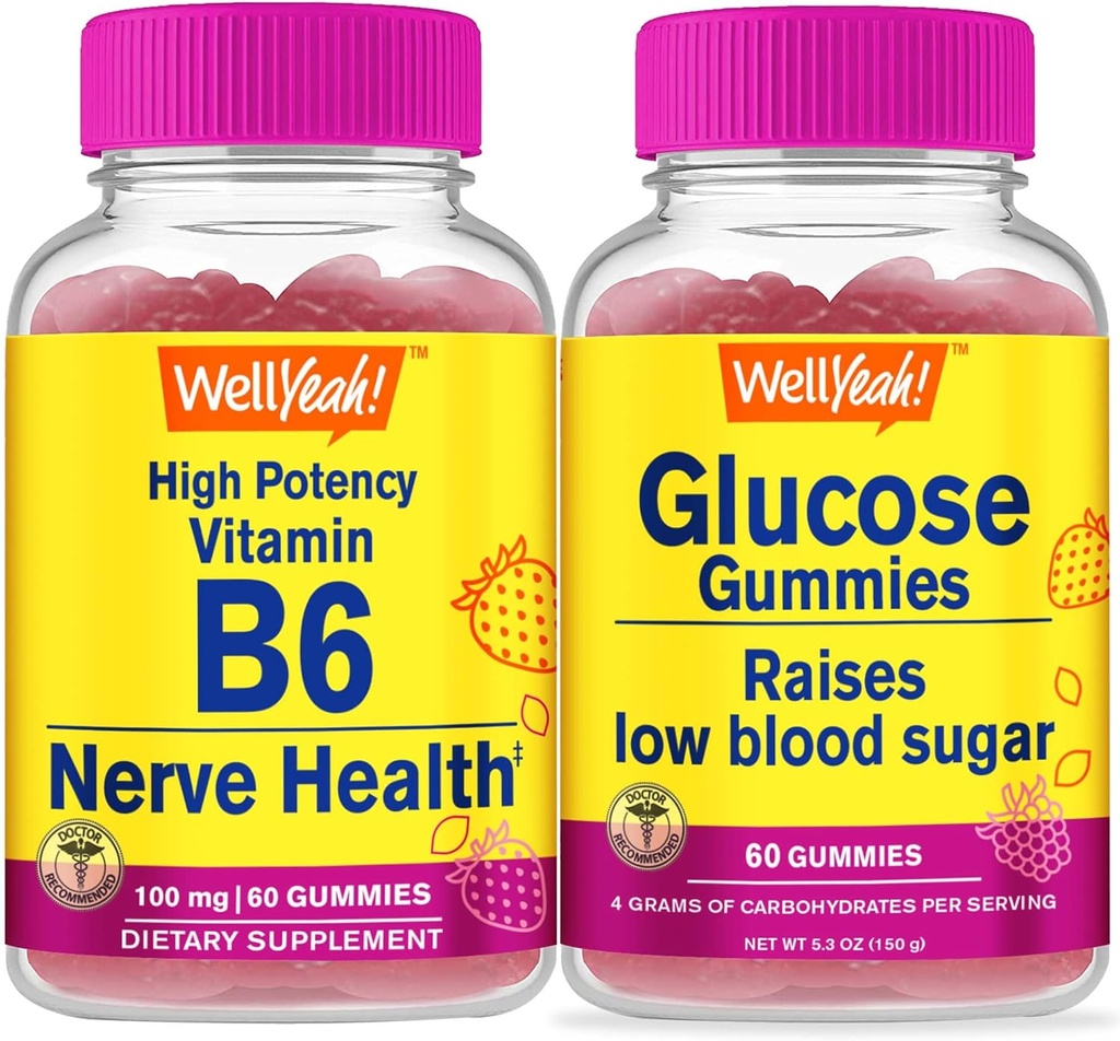 WellYeah High Potency Vitamin B6 + Glukóza, Gummies Bundle - Great Ochutnávání, Vitamin dodatek, gluten zdarma, GMO zdarma, Žvýkací žlab