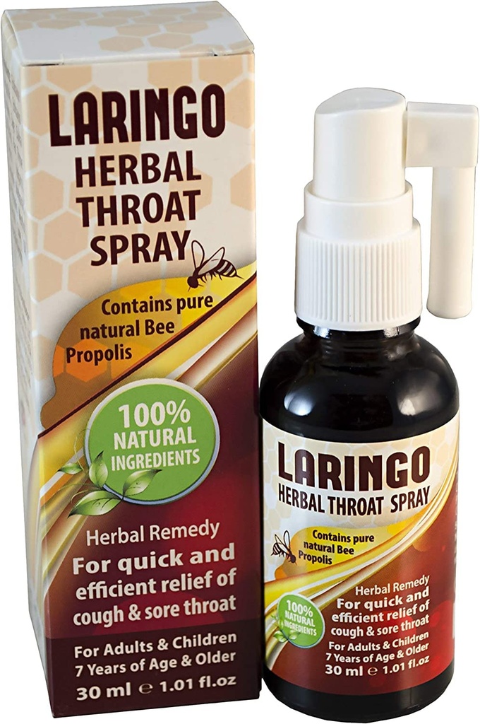 Laringo Krční sprej - Obsahuje čisté 99% Surové Bee Propolis Extract - 100% přírodní Krční Remedy pro dospělé a děti - Gluten zdarma, Rychlá úleva. Kosher - 1 FL Oz