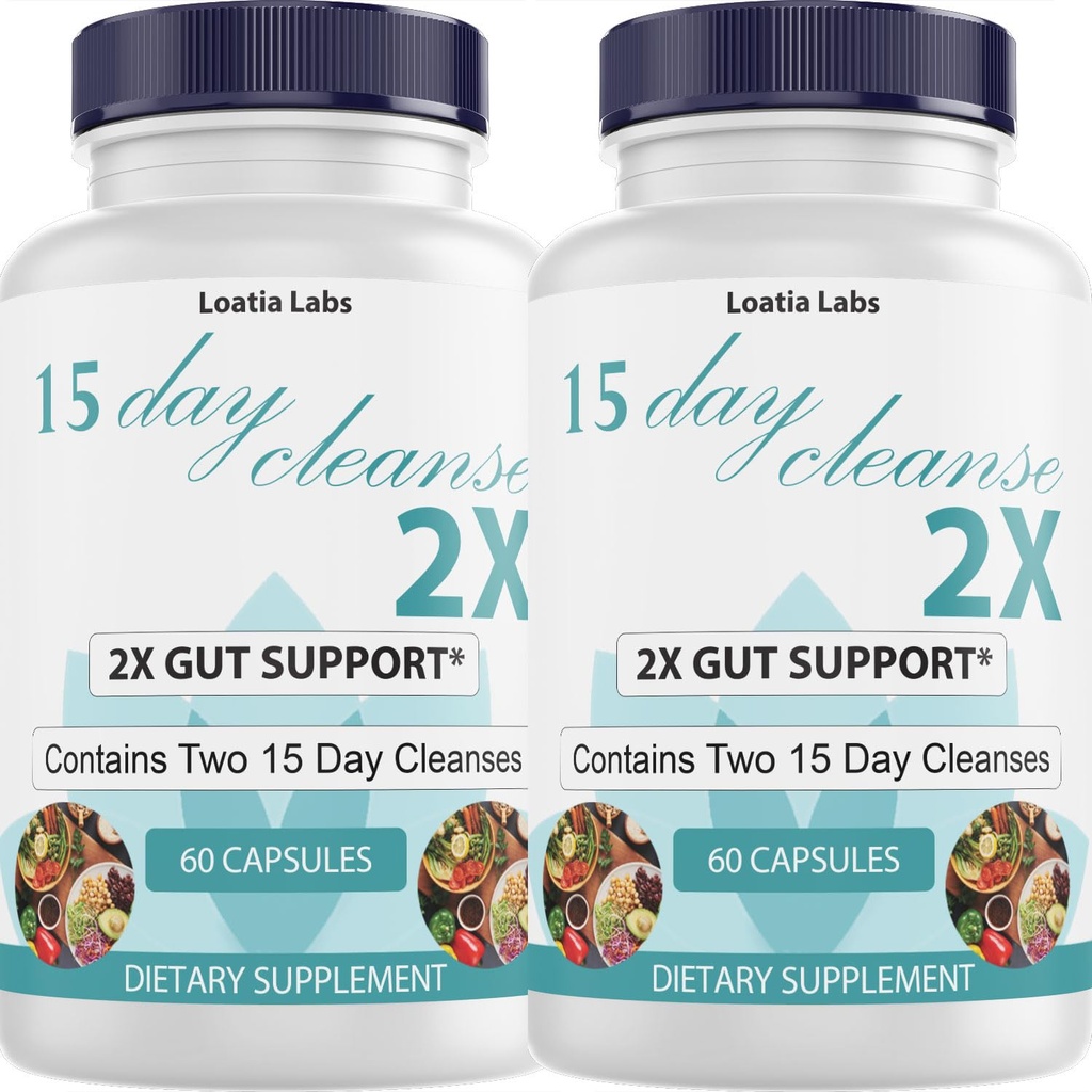 15 Day Cleanse 2X - Double Gut & Colon Support - Advanced Gut Cleanse Detox pro ženy a muže s Alfalfa, Cascara Sagrada, Probiotika & Psylium Husk - Non- GMO - Made in USA - 60 Kapsle (2 láhve)