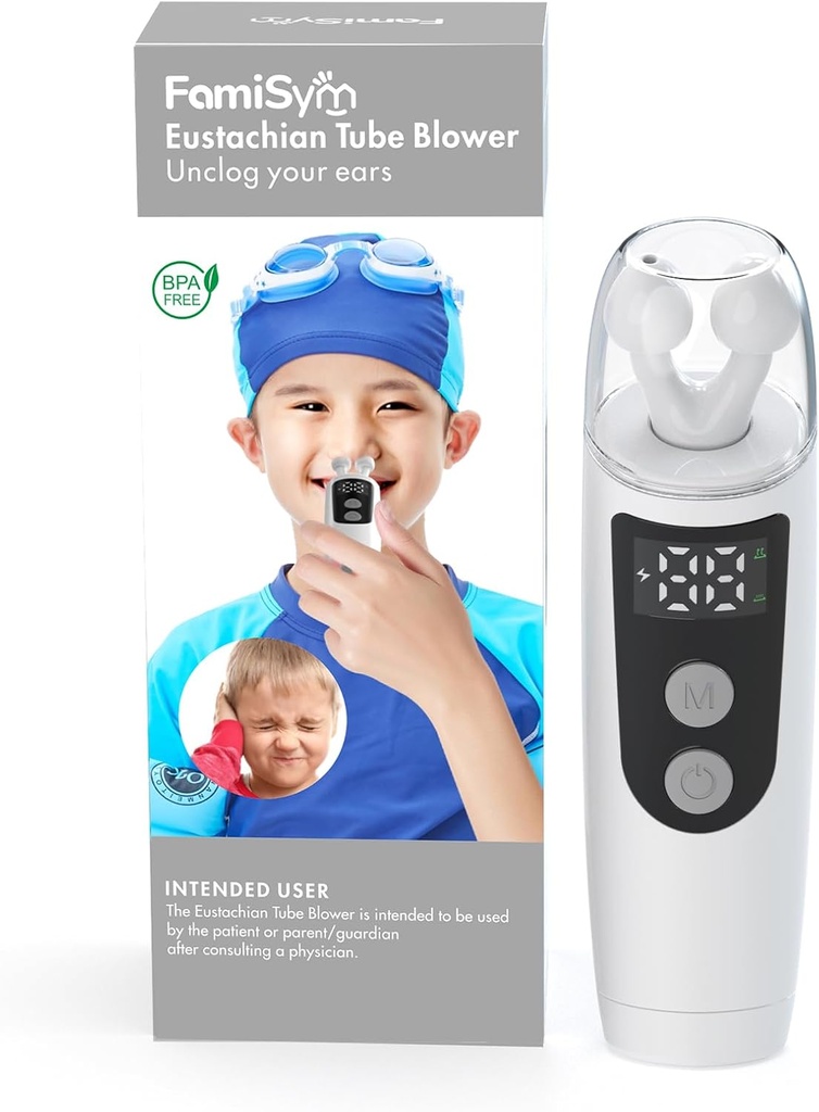 FamiSym Eustachian Tube Unclogger, Ušní tlakové zařízení Relief Home pro Tinnitus a Ušní bolest, Udržuje Ušní tlaková bilance, Umožňuje Ušní Nepohodlí, 501-bílá