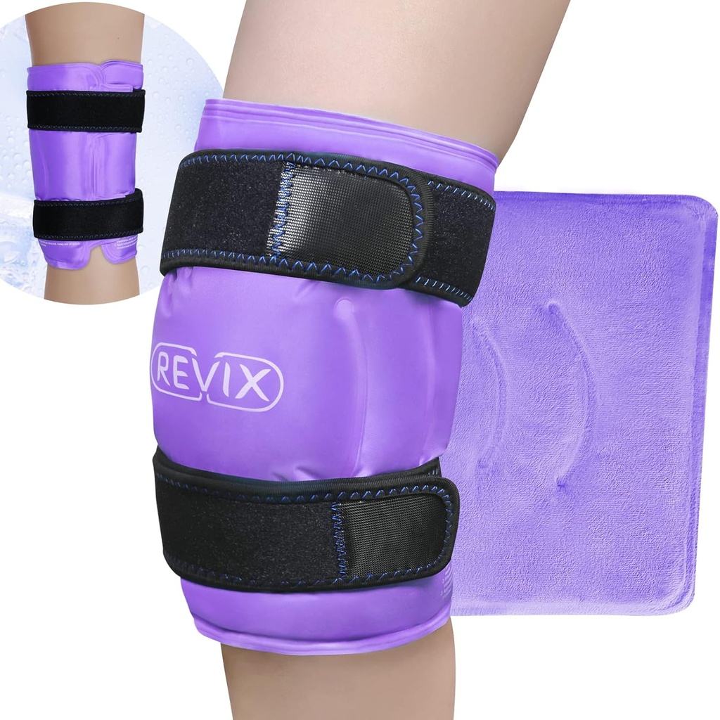 REVIX XL KNEE Ice Wrap Around Etire Knee, Gel Ice Pack for Muscle Ache, Cold Pack to Reduce Discomfort and Promote Flexibility, Soft Plush Linings, Purple