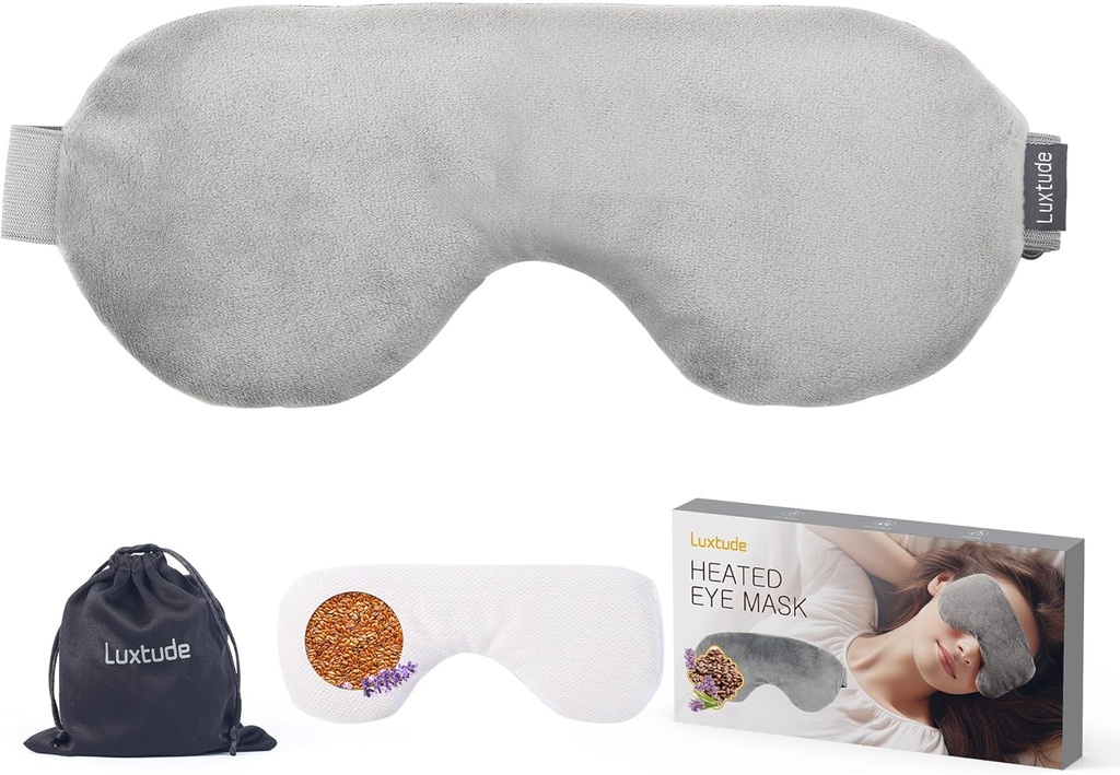 Luxusní vyhřívané oční masky pro suché oči se lněné semínko & Levandule, Mikrovlnná teplá oční komprese Moist Heat, Vážená oční maska pro spánek, Hot Stye Eye Compress pro Puffy Eyes, Dark Circles (Gray)