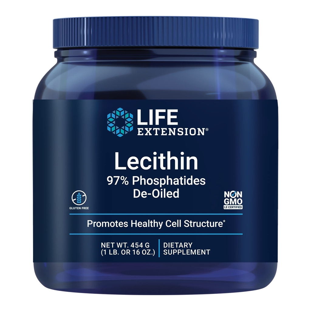 Life Extension Lecithin, Podporuje zdravé buněčné struktury a funkce v mozku, gluten zdarma, non-GMO, Vegetariánské, 454 Grams