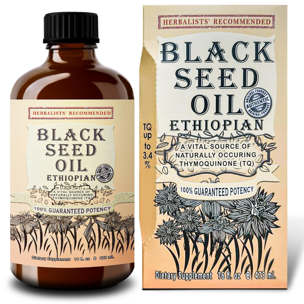 Etiopian Black Seed Oil 16oz - Extra Strength 3x Thymoquinon - 100% Pure Cold- Pressed Nigella Sativa - Imunitní, kloubní, vlasová a kožní podpora