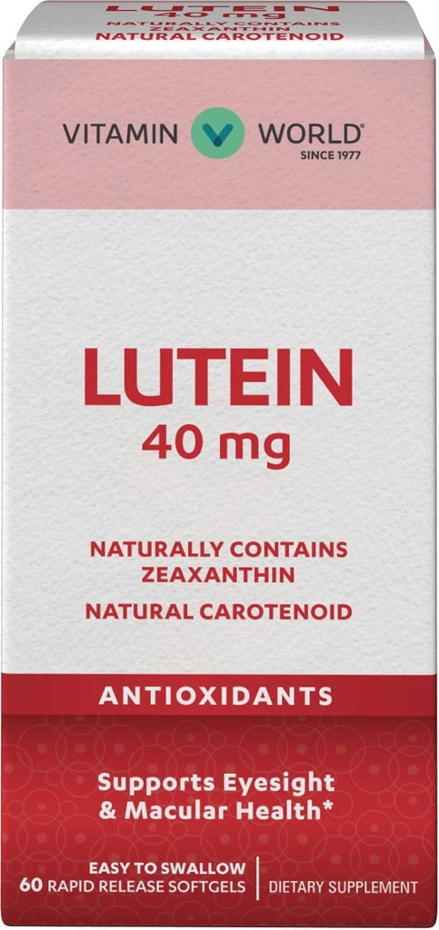 Vitamin World Lutein 40 mg 60 Rychlé uvolnění Softgels, Oční zdraví, Vize, Antioxidant