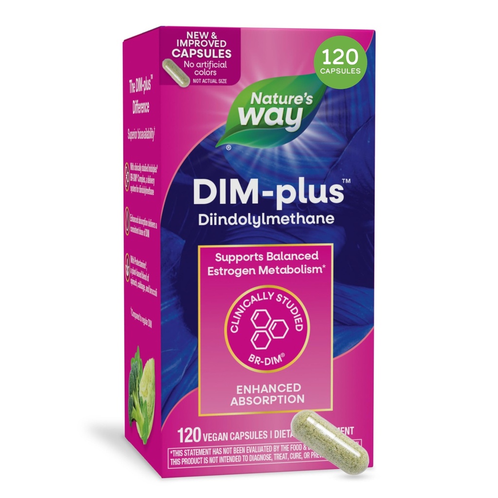 Příroda je Way DIM-Plus, DIM dodatek, podporuje vyvážený Estrogen metabolismus *, podporuje Estrogen Hormon Balance *, Diindolylmethan, 120 Vegan Kapsle